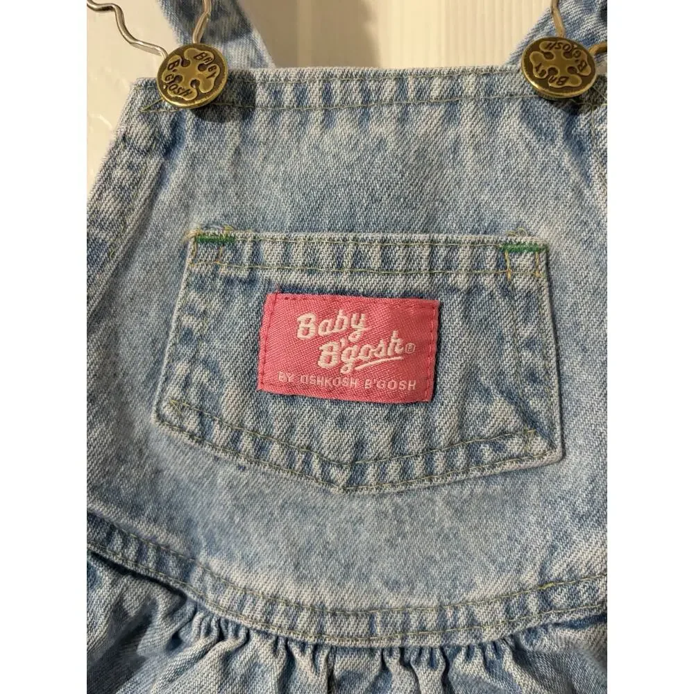 Vintage Baby B’Gosh Vestbak Oshkosh Girls Blue Jean Bib Romper Size 18 months